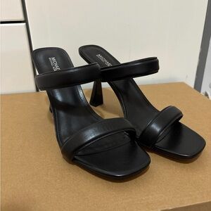 Michael Kors Black Double-Strap Leather Heeled Mules